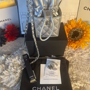 Metallic Silver Quilted Mini Bag